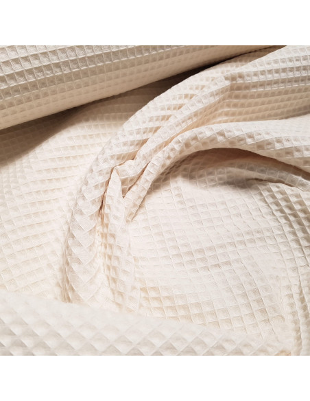 Tissu, Nid d'Abeille Uni, Écru, Laize 150 cm, 100% Coton 230g/m²