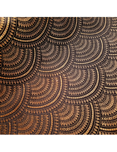 Tissu, Jacquard Art Déco, Doré sur Noir, Laize 140 cm, 80% Polyester 20% Coton 250g/m²