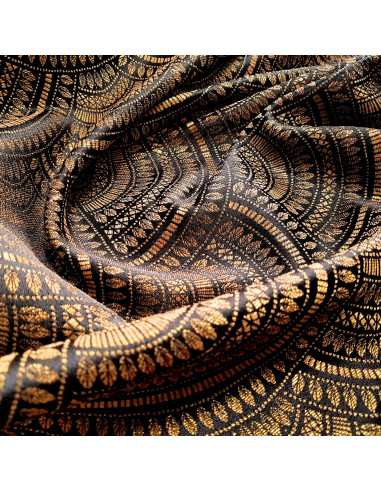 Tissu, Jacquard Art Déco, Doré sur Noir, Laize 140 cm, 80% Polyester 20% Coton 250g/m²