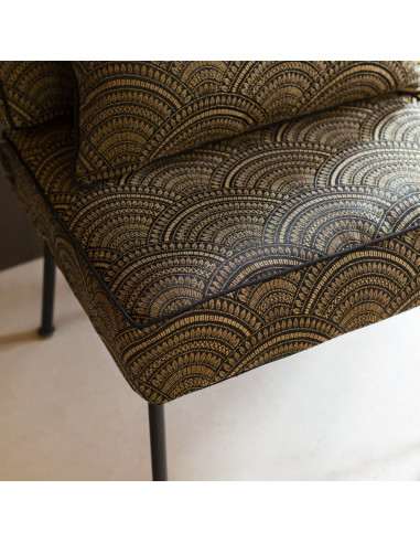 Tissu, Jacquard Art Déco, Doré sur Noir, Laize 140 cm, 80% Polyester 20% Coton 250g/m²
