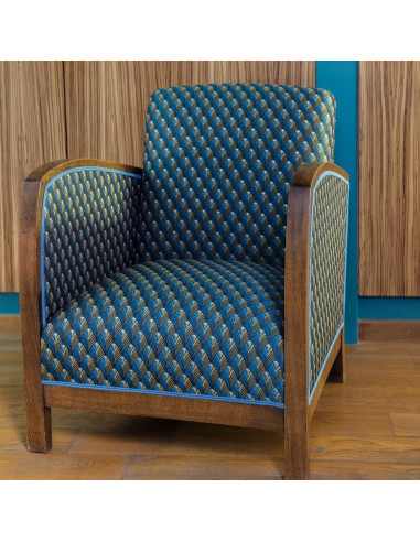 Tissu, Jacquard Gobelin Gatsby Art Déco, Canard/Or, Laize 140 cm, 100% Polyester 250g/m²