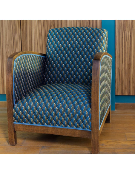 Tissu, Jacquard Gobelin Gatsby Art Déco, Canard/Or, Laize 140 cm, 100% Polyester 250g/m²