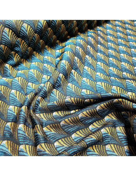 Tissu, Jacquard Gobelin Gatsby Art Déco, Canard/Or, Laize 140 cm, 100% Polyester 250g/m²