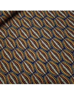 Tissu, Toile Déperlante Motif Manioc, Havane, Laize 150 cm, 100% Polyester