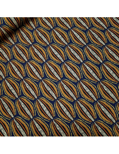 Tissu, Toile Déperlante Motif Manioc, Havane, Laize 150 cm, 100% Polyester
