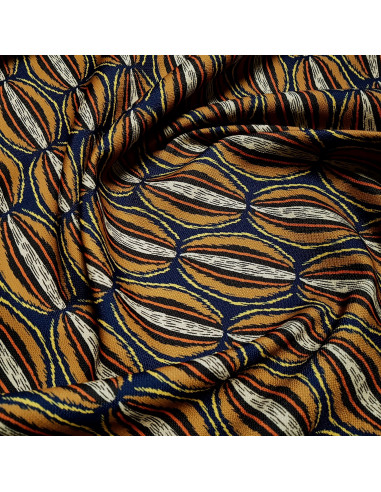 Tissu, Toile Déperlante Motif Manioc, Havane, Laize 150 cm, 100% Polyester
