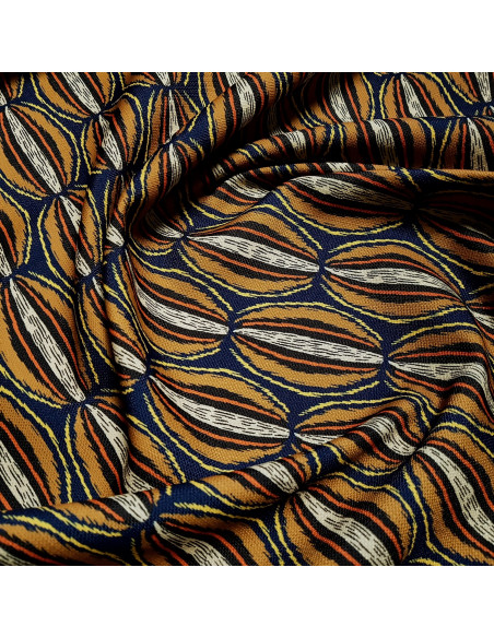 Tissu, Toile Déperlante Motif Manioc, Havane, Laize 150 cm, 100% Polyester