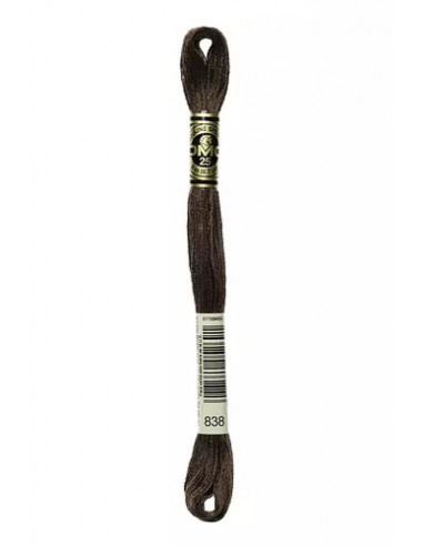Fil à broder, Mouliné Spécial DMC Art 117, 100% Coton à longues fibres, double mercerisation, 8 m, Bois foncé (838)