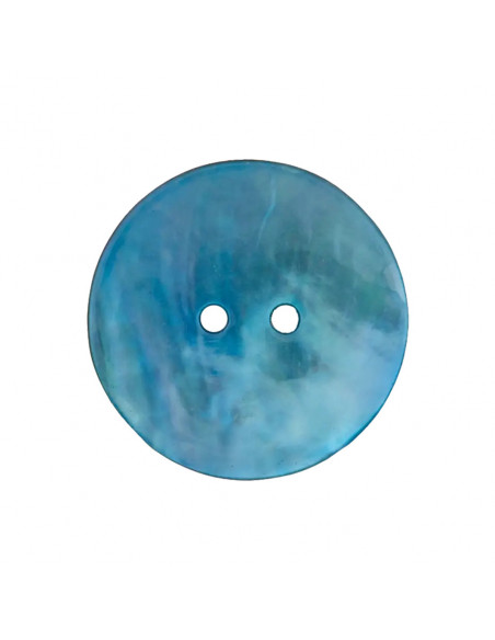 Bouton 2 trous, Ø 15mm, nacre, bleu turquoise