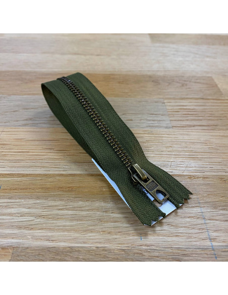 Fermeture Eclair Z14, Métal, kaki foncé,20cm
