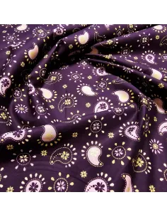 Tissu, Popeline de Coton Motifs Cachemire Lurex, Violet Doré, Laize 150 cm, 100% Coton 161g/m² 2