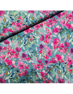 Viscose imprimée, fleurs roses