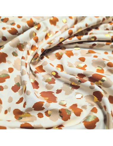 Tissu, Viscose Lurex Imprimée Savane, Multicolore Doré, Laize 140 cm, 100% Viscose 154g/m²