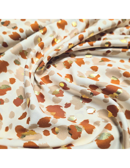 Tissu, Viscose Lurex Imprimée Savane, Multicolore Doré, Laize 140 cm, 100% Viscose 154g/m²