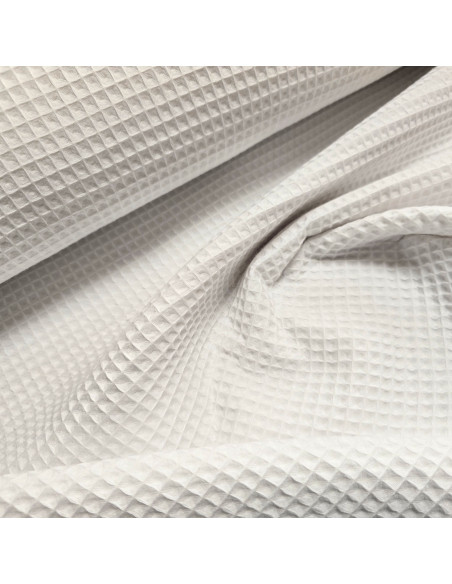 Tissu, Nid d'abeille Uni, Blanc, Laize 150 cm, 100% Coton 230g/ml