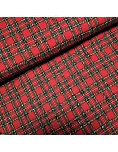 Tissu, Tartan Écossais Petits Carreaux, Rouge et Vert Classique, Laize 145 cm, Polyester Viscose Spandex 326g/ml