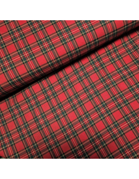 Tissu, Tartan Écossais Petits Carreaux, Rouge et Vert Classique, Laize 145 cm, Polyester Viscose Spandex 326g/ml