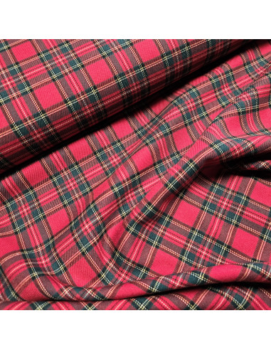 Tissu, Tartan Écossais Petits Carreaux, Rouge et Vert Classique, Laize 145 cm, Polyester Viscose Spandex 326g/ml