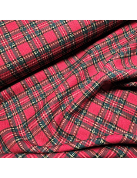 Tissu, Tartan Écossais Petits Carreaux, Rouge et Vert Classique, Laize 145 cm, Polyester Viscose Spandex 326g/ml