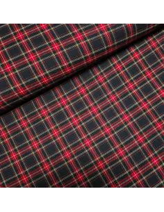 Tissu, Tartan Écossais à Petits Carreaux, Marine et Rouge, Laize 145 cm, Polyester Viscose Spandex 326g/ml