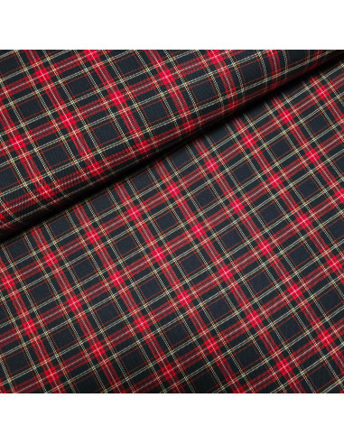 Tissu, Tartan Écossais à Petits Carreaux, Marine et Rouge, Laize 145 cm, Polyester Viscose Spandex 326g/ml
