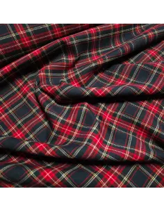 Tissu, Tartan Écossais à Petits Carreaux, Marine et Rouge, Laize 145 cm, Polyester Viscose Spandex 326g/ml 2