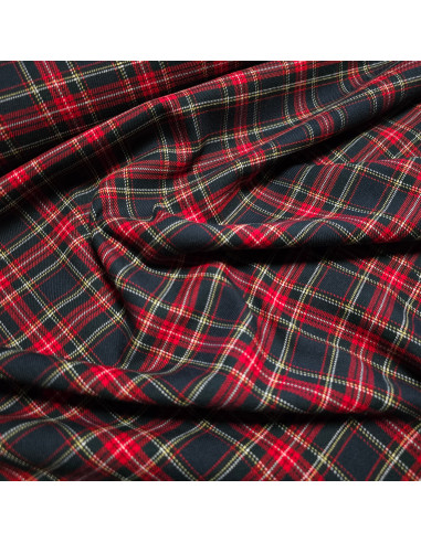 Tissu, Tartan Écossais à Petits Carreaux, Marine et Rouge, Laize 145 cm, Polyester Viscose Spandex 326g/ml