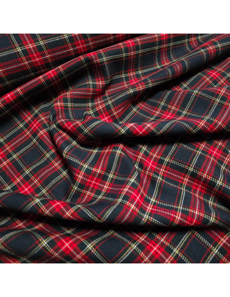 Tissu, Tartan Écossais à Petits Carreaux, Marine et Rouge, Laize 145 cm, Polyester Viscose Spandex 326g/ml