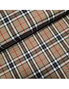 Tissu, Tartan Écossais Classique, Beige, Noir et Blanc Cassé, Laize 145 cm, Polyester, Viscose et Spandex 326g/ml