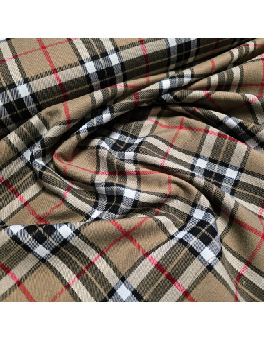 Tissu, Tartan Écossais Classique, Beige, Noir et Blanc Cassé, Laize 145 cm, Polyester, Viscose et Spandex 326g/ml