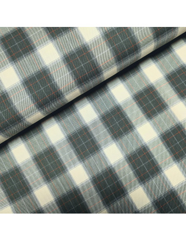 Tissu, Tartan Écossais à Grands Carreaux, Vert Forêt et Écru, Laize 145 cm, Polyester, Viscose et Spandex 326g/m²