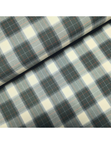 Tissu, Tartan Écossais à Grands Carreaux, Vert Forêt et Écru, Laize 145 cm, Polyester, Viscose et Spandex 326g/m²