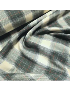Tissu, Tartan Écossais à Grands Carreaux, Vert Forêt et Écru, Laize 145 cm, Polyester, Viscose et Spandex 326g/m² 2