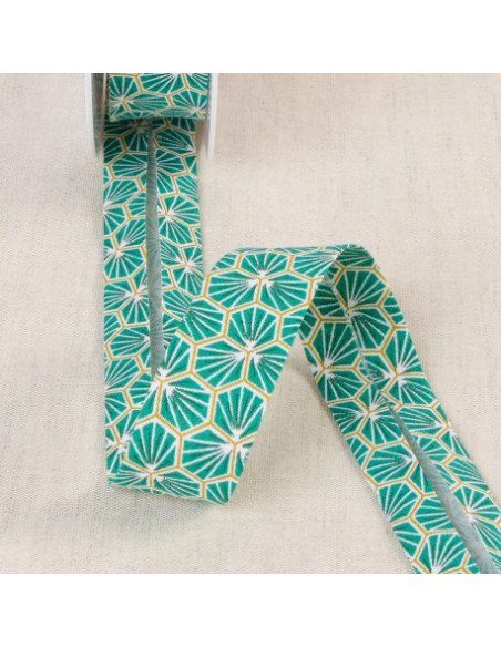 Biais tout textile, 27mm, alvéoles vert foncé