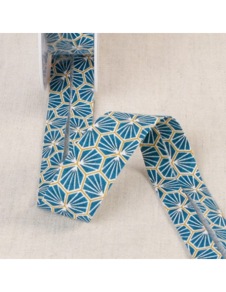 Biais tout textile, 27mm, alvéoles bleu canard