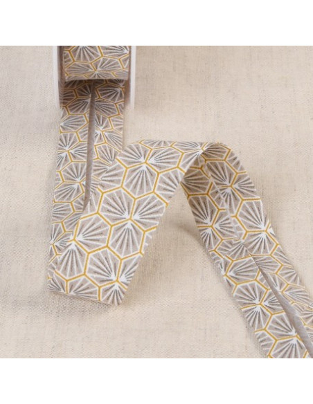 Biais tout textile, 27mm, alvéoles taupe