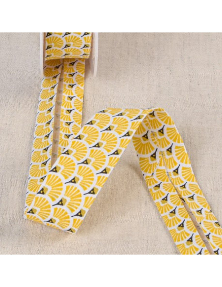 Biais tout textile coton éventails jaune or