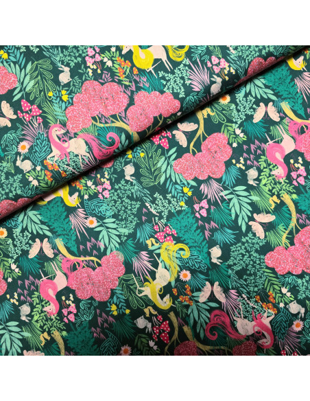 Tissu, Popeline de Coton Licornes, Fantaisie Multicolore, Laize 150 cm, 100% Coton 160g/m²