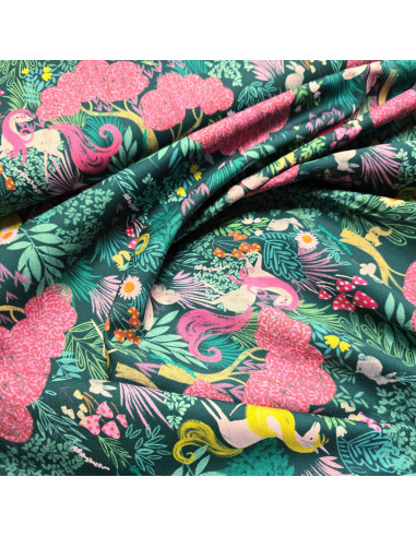 Tissu, Popeline de Coton Licornes, Fantaisie Multicolore, Laize 150 cm, 100% Coton 160g/m²