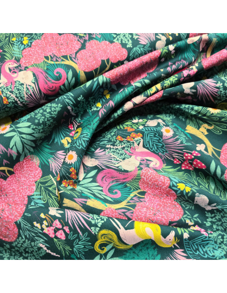 Tissu, Popeline de Coton Licornes, Fantaisie Multicolore, Laize 150 cm, 100% Coton 160g/m²