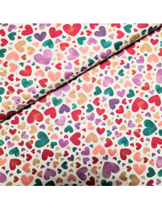 Popeline de coton, impression digitale, coeurs