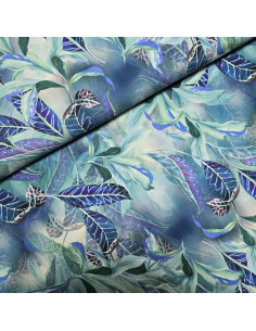 Viscose imprimée, feuilles bleues vertes
