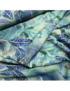 Tissu, Viscose Imprimée Motif Feuilles, Bleu Vert, Laize 145 cm, 100% Viscose 156g/ml 2