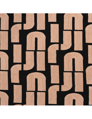 Tissu, Jersey de Viscose Imprimé Tubes Graphiques, Sable sur Noir, Laize 150 cm, Viscose Stretch Oeko-Tex