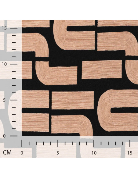 Tissu, Jersey de Viscose Imprimé Tubes Graphiques, Sable sur Noir, Laize 150 cm, Viscose Stretch Oeko-Tex