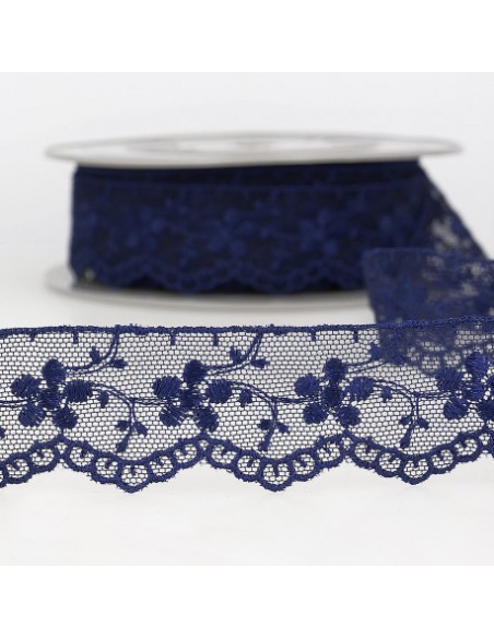 Broderie sur tulle, 35mm, bleu marine