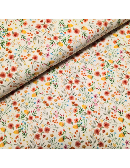 Velours milleraies, impression digitale, fleurs des champs