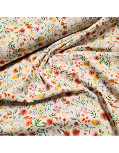 Velours milleraies, impression digitale, fleurs des champs