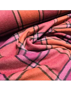 Tissu, Lainage Carreaux, Rose Orange, Laize 150 cm, 100% Polyester 480g/ml 2