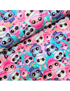 Tissu, Jersey de Coton Imprimé Animaux Mignons, Cute Animals, Laize 140 cm, Coton Stretch Oeko-Tex